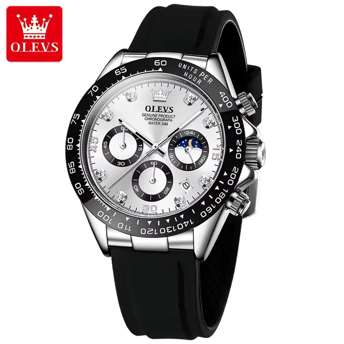 OLEVS-Montre-bracelet à quartz étanche pour homme, chronographe Shoous, bracelet en silicone, multif