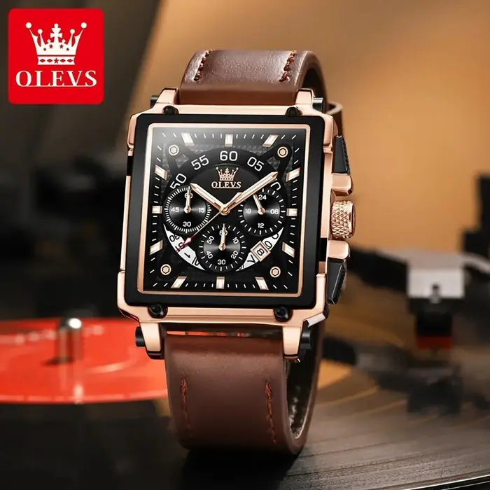 OLEVS 9919 hommes montre mode cadran carré bracelet en cuir chronographe étanche sport horloge de luxe Original Quartz montre-bracelet homme
