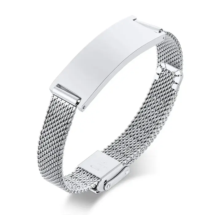 Bracelet Personnalisé en Maille Or Rose pour Homme et Femme, en Acier Inoxydable, Réglable de 16.5cm