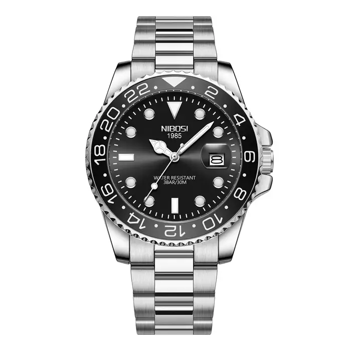 NIBOSI or noir montre hommes Top marque de luxe Quartz