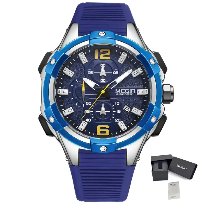 MEGIR 47MM cadran Sport montres pour hommes mode Quartz montre-bracelet étanche bracelet en Silicone mâle chronographe horloge Montre Homme
