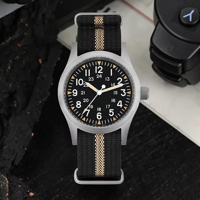 Militado ML05 38mm montre militaire mis5 2035 mouvement bombé saphir cristal C3 vert lumineux 10Bar étanche montres Vintage