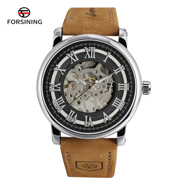 FORSINING Original acier squelette mécanique homme montre mouvement manuel horloge étanche en cuir de luxe Vintage hommes montres