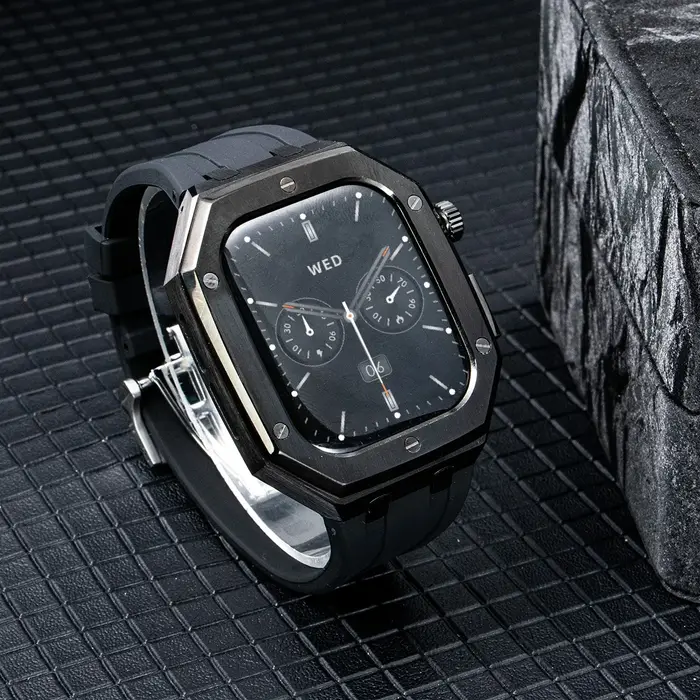 Boîtier en métal + bracelet en silicone pour Apple Watch Series 11 10 9 87SE/6/5/4 46mm 45mm 44mm, bracelet en caoutchouc, kit de modification de luxe en acier inoxydable