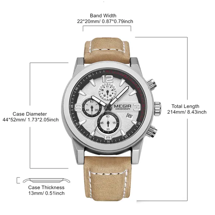 MEGIR bracelet en cuir montres de sport pour hommes mode montre-bracelet à Quartz étanche lumineux homme décontracté chronographe horloge Date 2026