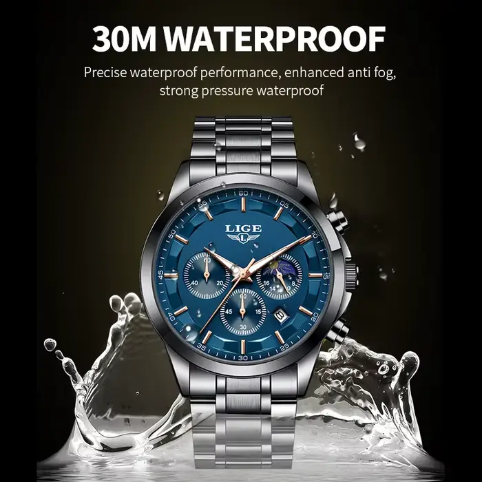 LIGE Quartz homme montre haut de gamme de luxe horloge d'affaires mode sport décontracté en acier inoxydable calendrier étanche lumineux montres pour hommes