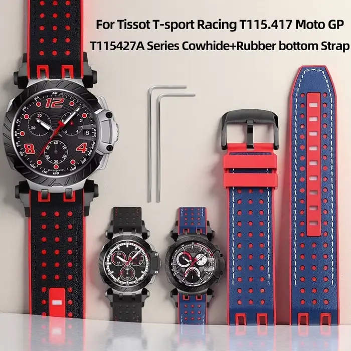 Bracelet de montre en cuir de vache et caoutchouc pour hommes