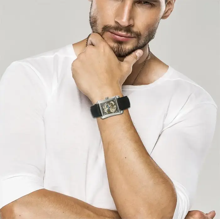 LANCARDO – montre mécanique automatique pour hommes, montre-bracelet Simple avec bracelet en cuir