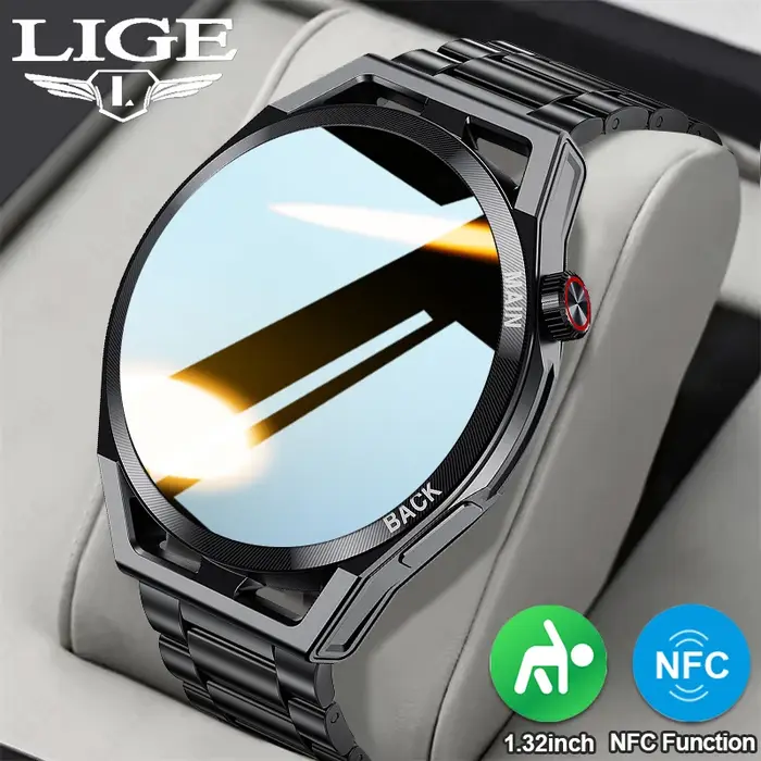 Montre connectée NFC pour hommes, 1.32 pouces, moniteur d'activité physique, répondre/passer des appels, moniteur de fréquence cardiaque, de sommeil, SpO2, étanche, pour Android iOS