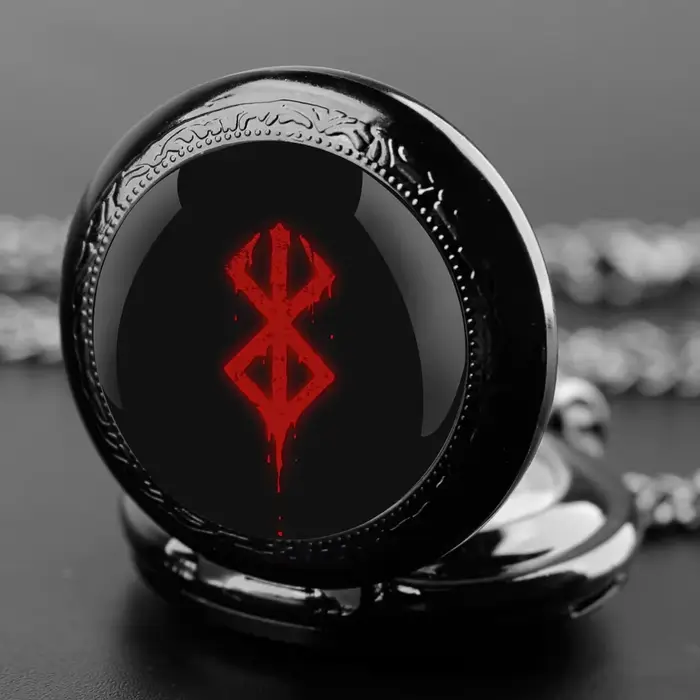 Coffret cadeau de montre de poche à quartz au design cool Berserk - Chaîne robuste + cadran à chiffres arabes