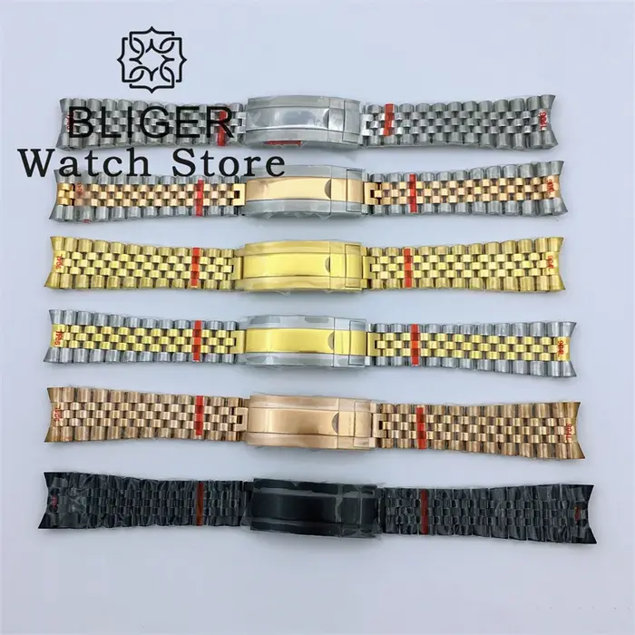 BLIGER 20mm 904L acier jubilé or moyen deux tons montre-Bracelet Bracelet solide vis liens extrémité incurvée