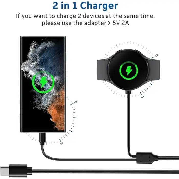 Chargeur 2 en 1 pour Samsung Galaxy Watch 7/6/5/5 Pro USB-C