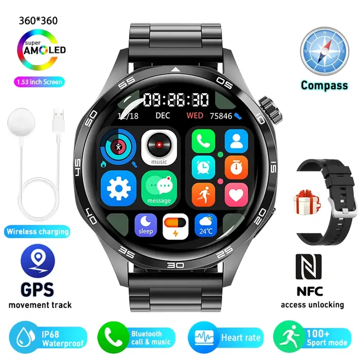 Montre intelligente 5 Pro GPS NFC Smartwatch hommes 360*360 AMOLED écran moniteur de fréquence cardiaque Bluetooth