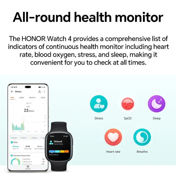 Version mondiale HONOR Watch 4 montre intelligente 5ATM moniteur d'oxygène sanguin BT5.2 GPS Bluetoo