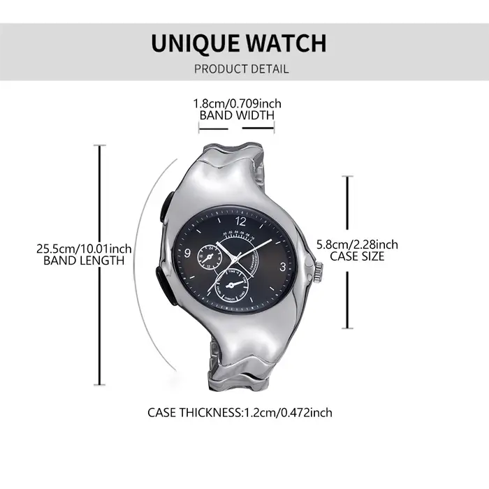 Montre OULM NEW Alien Retro Twisted Case Y2k Quartz pour homme, cadran argenté ovale, design unique et spécial, acier.
