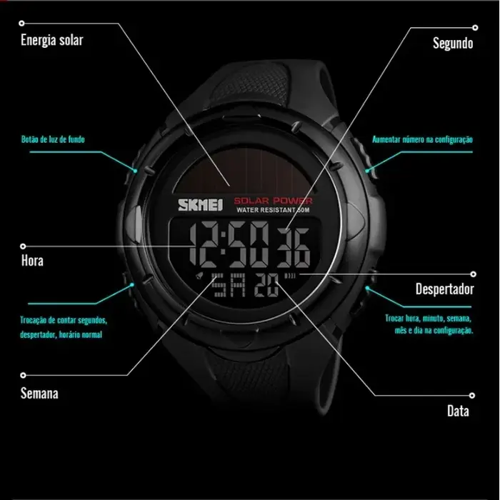 SKMEI 1405 Sport numérique hommes montres solaire pour l'alimentation alarme environnementale mâle horloge reloj hombre