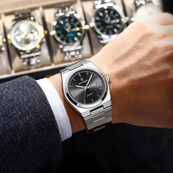 POEDAGAR montre-bracelet à Quartz pour hommes de luxe étanche lumineux Date semaine homme montre en