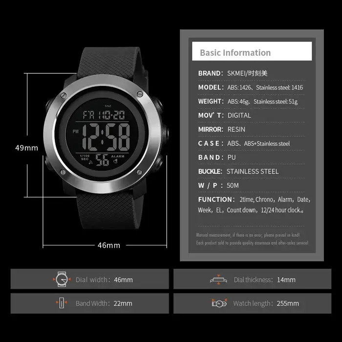 Montre de sport numérique étanche pour homme