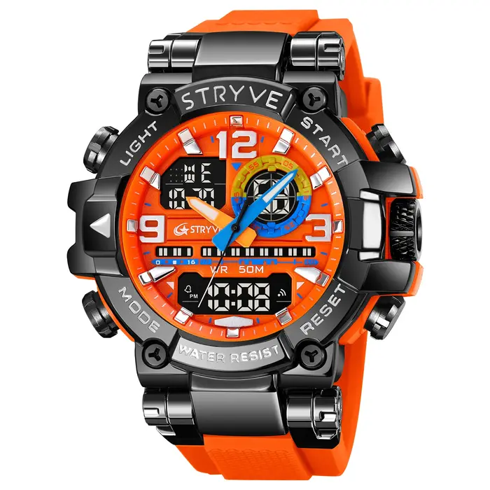 STRYVE 8025 montres de Sport pour hommes mode choc 50M montre-bracelet étanche LED alarme chronomètre horloge