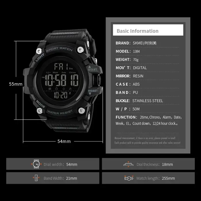 SKMEI 1384 montre électronique de Sport étanche pour hommes montres-bracelets numériques militaires