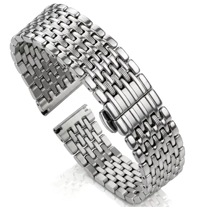 Bracelet de montre en acier inoxydable pour hommes et femmes, couleur argent, accessoires, 16mm, 18m