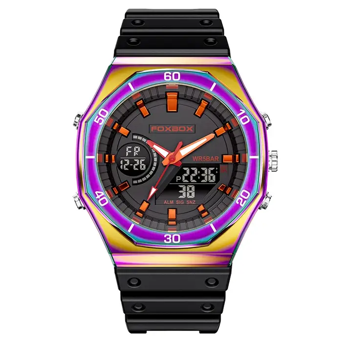 FOXBOX nouvelles montres à double affichage pour hommes sport décontracté chronographe Quartz grand cadran montre-bracelet Silicone étanche horloge numérique