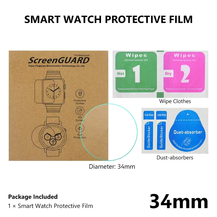 Montre Connectée à Grand Cadran pour Homme, Film de Protection Rond, Toutes Tailles, 34-46mm, VPN, P