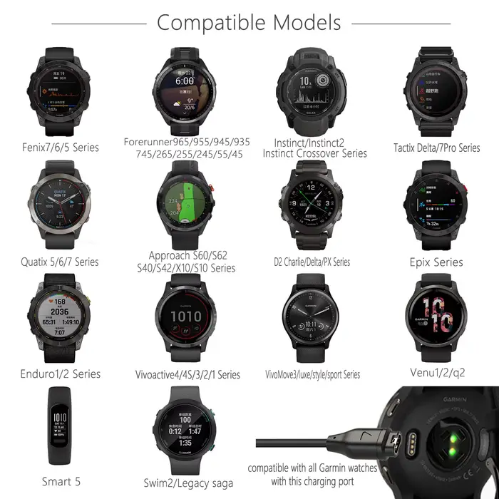 Chargeur USB C compatible avec Garmin Watch