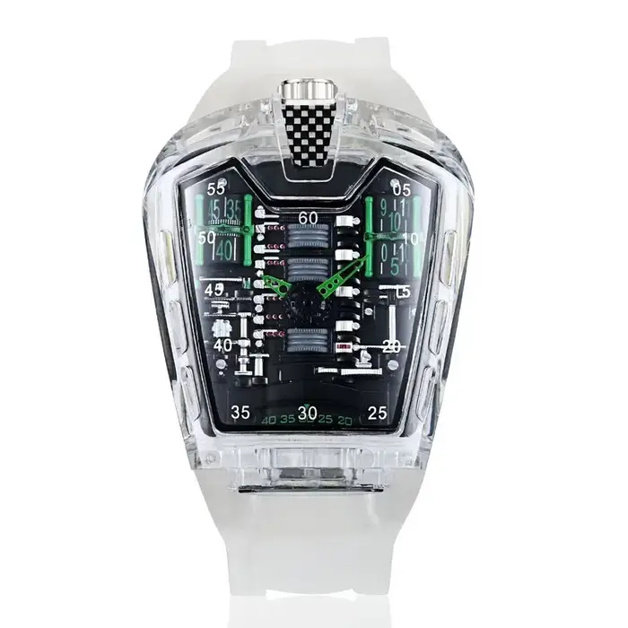 Nouvelle montre de sport pour poignet, boîtier en résine transparente, design squelette creux, tendance mode, unisexe, pour homme, montre quotidienne.