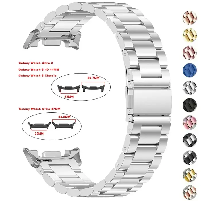 Bracelet en acier inoxydable pour Samsung Galaxy Watch8 40mm 44mm 8 bandes classiques