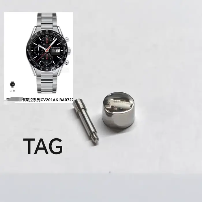 Accessoires de montre, bouton de chronométrage T-A-G Cv201 (universel pour les modèles supérieur et inférieur), en acier inoxydable avec surface polie miroir, pièce de rechange