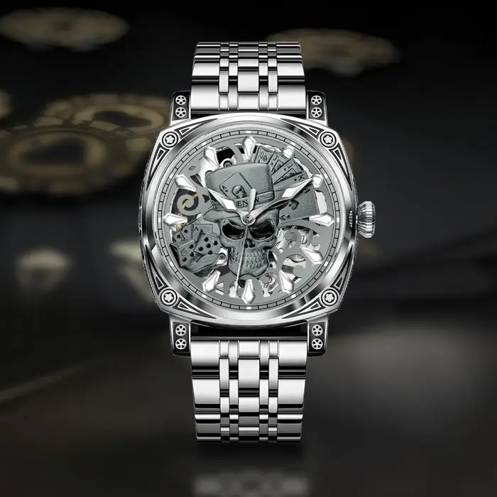 Glenaw crâne série haut de gamme montre pour hommes de luxe personnalité de la mode entièrement automatique mécanique