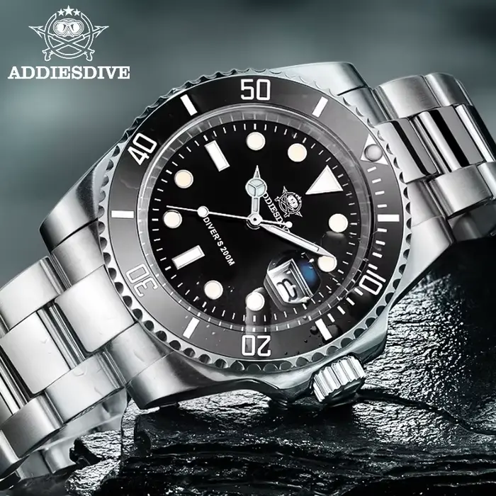 ADDIESDIVE montres à Quartz de plongée pour hommes lunette en céramique en acier inoxydable 316L montre-bracelet étanche rétro C3 montre analogique lumineuse