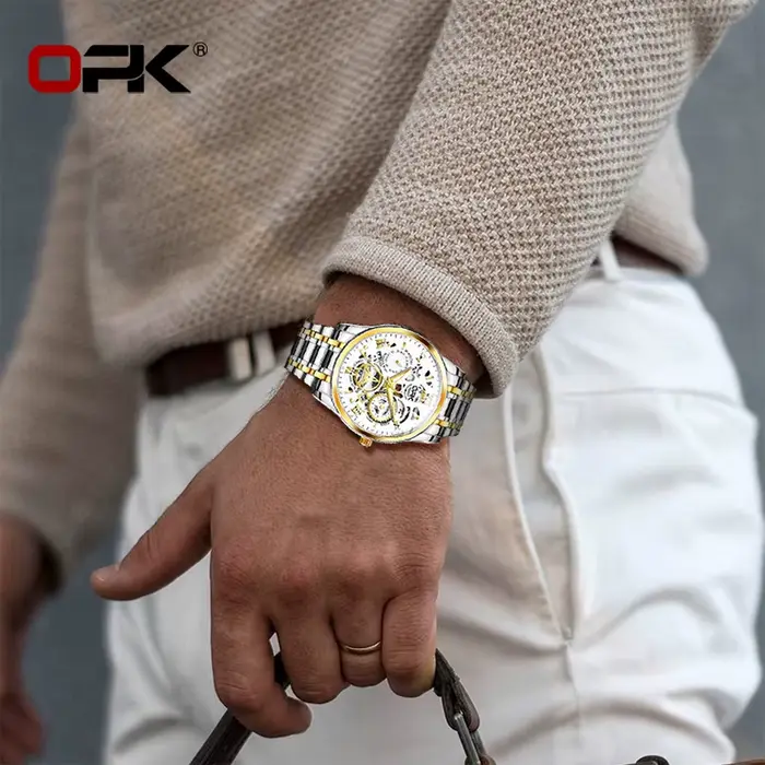 OPK8135-montre pour hommes, bracelet en acier avec lueur nocturne étanche