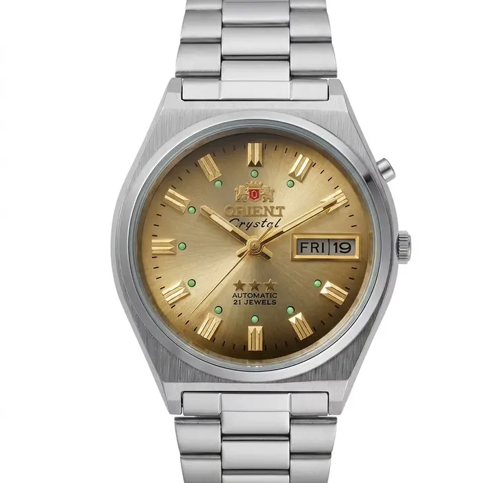Montre-bracelet Orient 36 mm pour homme, automatique, 21 rubis, lumineuse, jour et date, acier inoxy