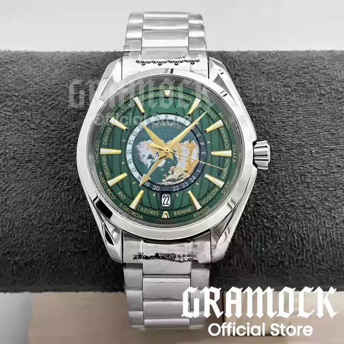 Gramock 40mm heure mondiale GMT Zone carte hommes 6 heures Date montre automatique NH34A mécanique plongée montre-bracelet en acier/caoutchouc bracelet