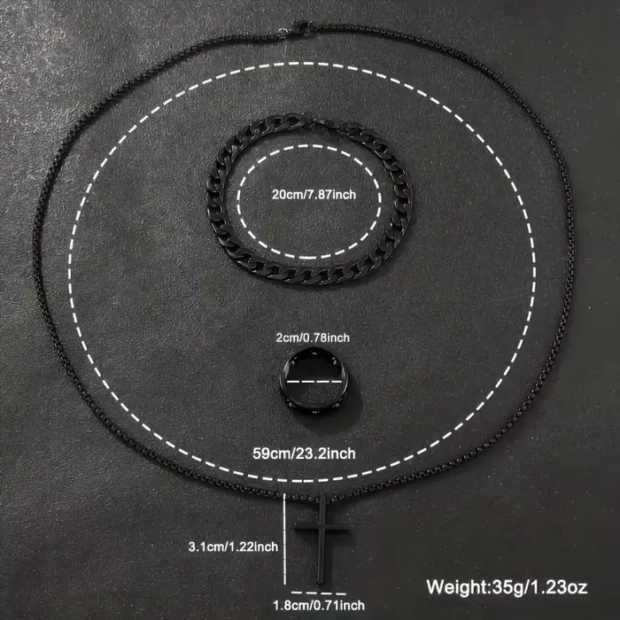 Ensemble de montre à quartz pour hommes 8 pièces, avec un cadran circulaire noir, un bracelet, un collier et une bague