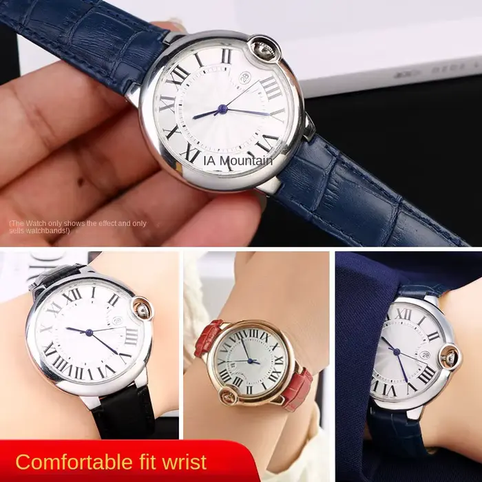 Bracelet de montre en cuir véritable bleu foncé pour femme