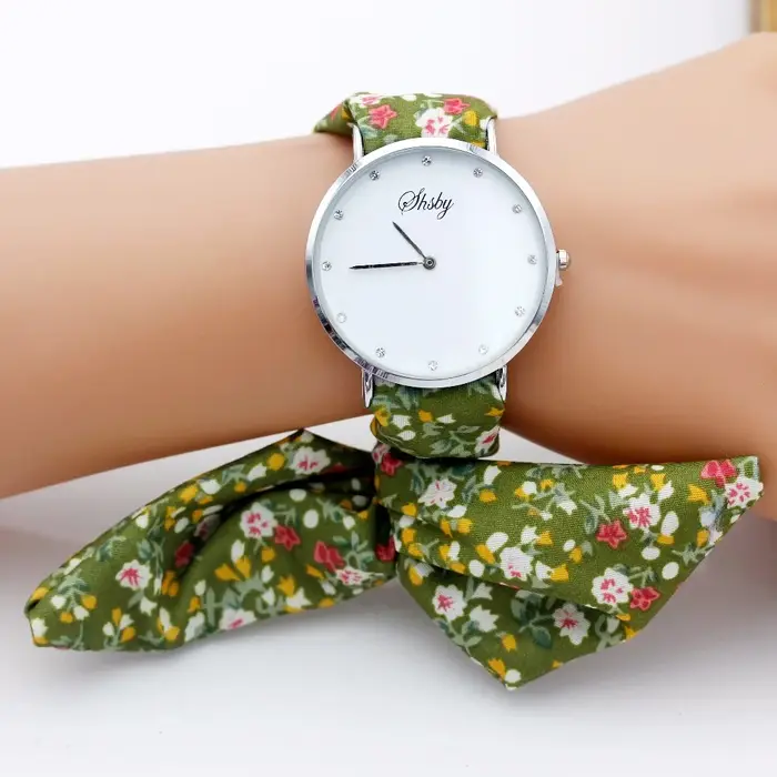 Shsby-Montre-bracelet fleurie pour femmes, bracelet en tissu argenté, de haute qualité, pour filles