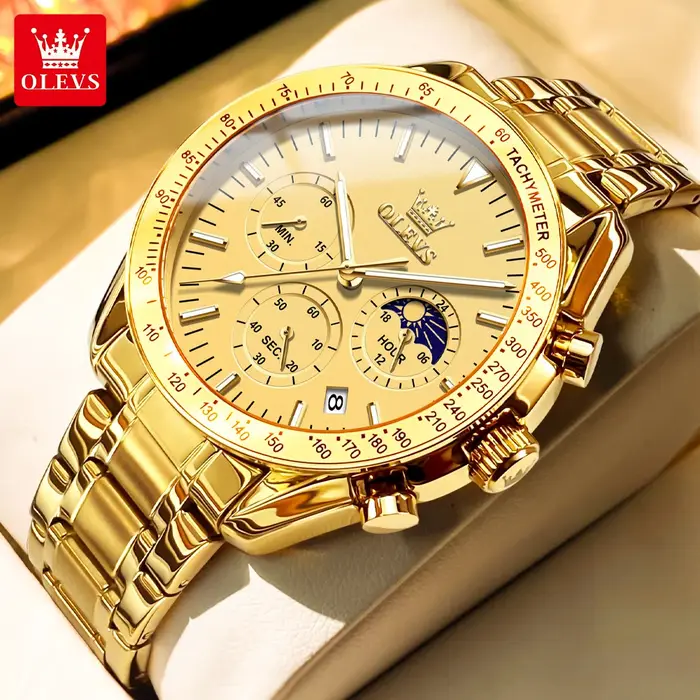 OLEVS Original mode hommes montres Phase de lune lumineux squelette montre à Quartz pour homme calendrier étanche