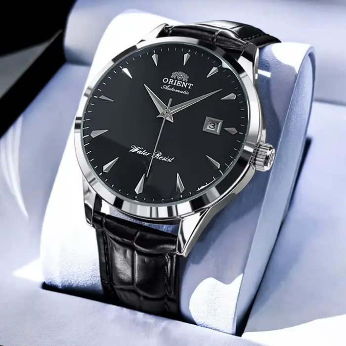 Montre automatique pour hommes Orient, bracelet en acier inoxydable à cadran noir, montre-bracelet d