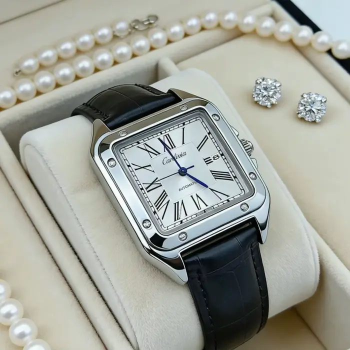 Montre à quartz pour homme avec chiffres romains carrés