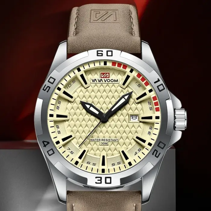 VA VA VOOM hommes Sport décontracté militaire Quartz calendrier montre-bracelet pour homme d'affaires en cuir étanche mâle horloge Relogio Masculin