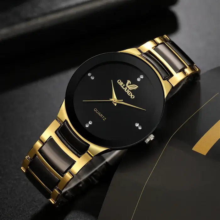 Montre homme quartz en acier à cadran noir