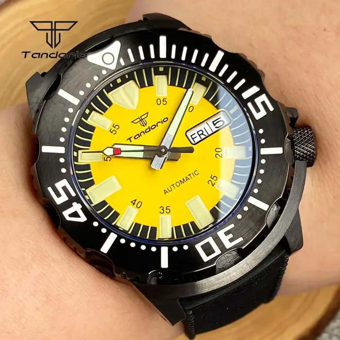 Tandorio-Montre existent pour Homme, Montre-Bracelet Mécanique, NH36, Monster 20Bar, Sweat-Shirt Noir, Double Date, Saphir Clip, 42mm