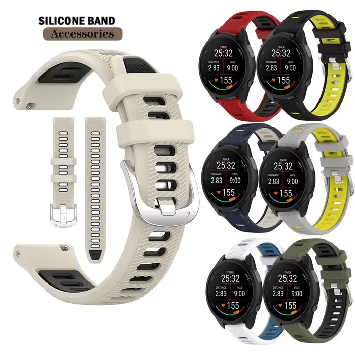 Nouveau bracelet de montre en Silicone de 20mm pour Garmin Forerunner 165 / 245 / 645 / 158 / Vivoactive 3 / 5