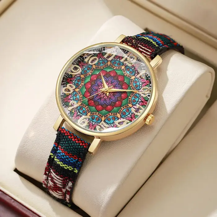 1/2/3/5 pièces mode femmes montres Vintage fleurs imprimé bracelet en polyuréthane montre à Quartz p