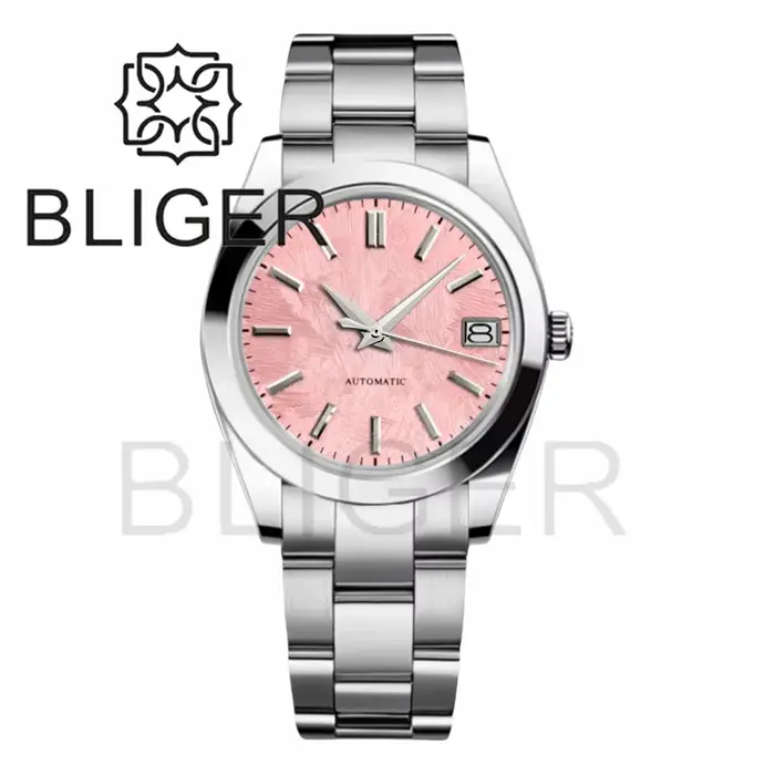 BLIGER 36mm39mm logo personnalisé cadran vert montre Sakura rose glace bleu Texture