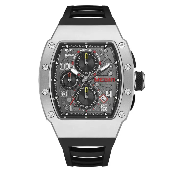 MEGIR chronographe montre à Quartz pour hommes mode étanche lumineux bracelet en Silicone 316 boîte en acier inoxydable mâle montre-bracelet Date