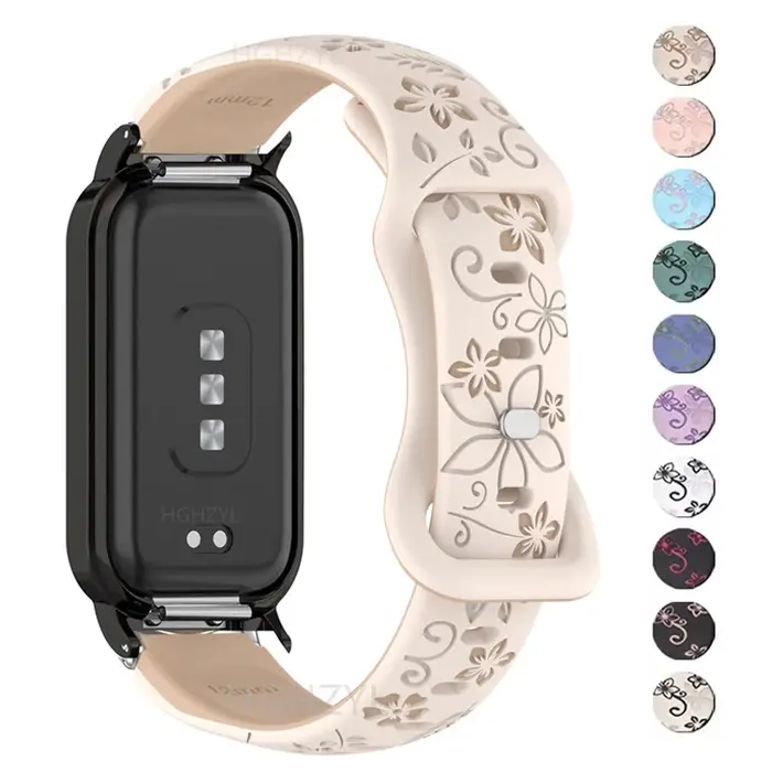 Bracelet gravé en Silicone pour femmes, fleur 3D, pour Xiaomi Band 9 Active/Redmi Band 3, montre intelligente, respirant